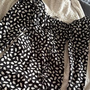 PrettyLittleThing Black and White Off-Shoulder Dress
